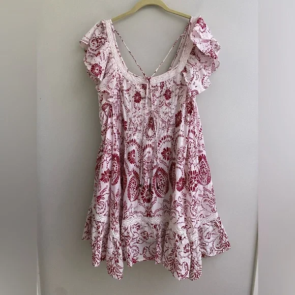 NWT Anthropologie Red and White Mini Dress Babydoll Mini Flutter White Red - Picture 4 of 8